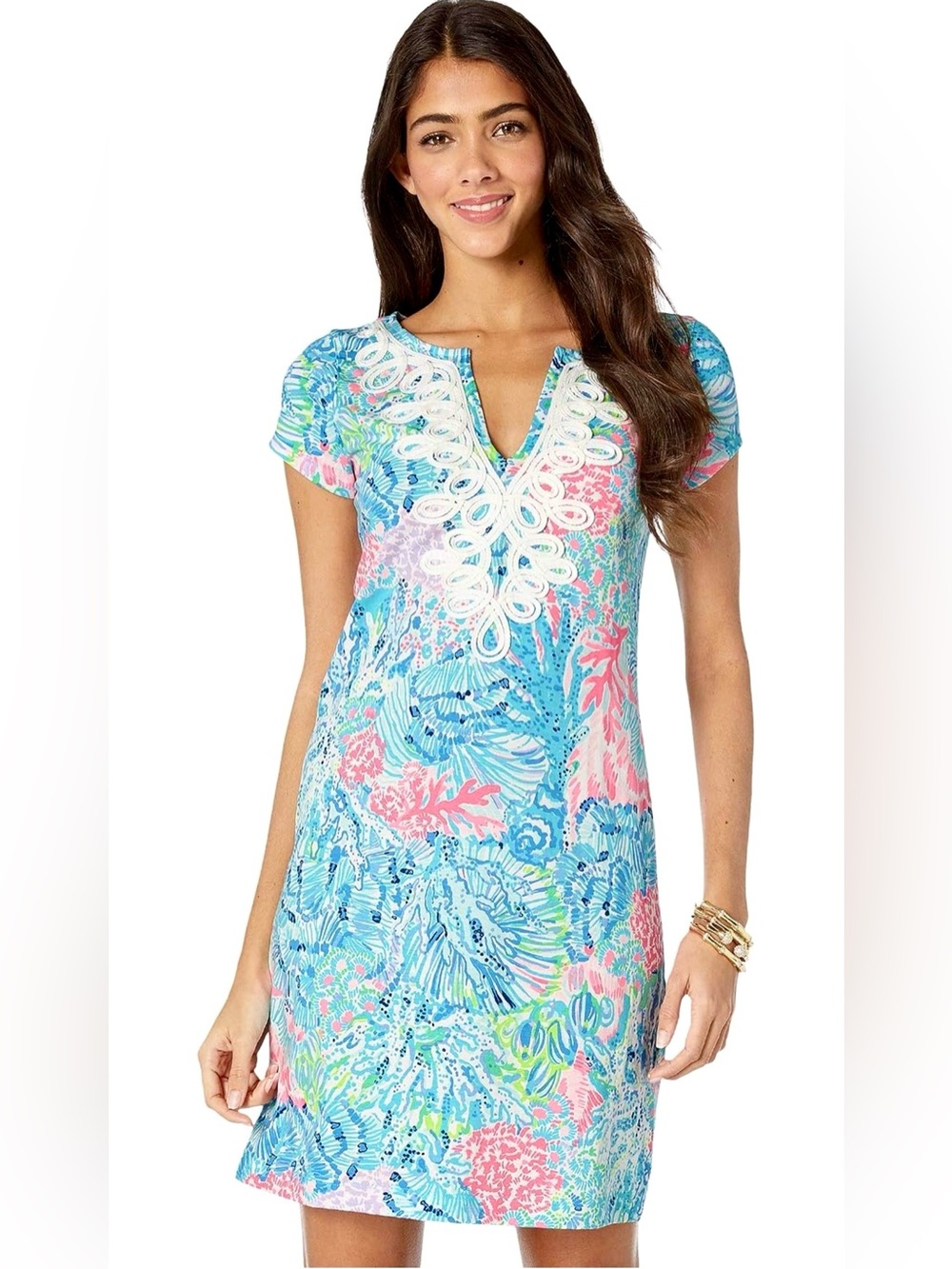 Lilly Pulitzer Aqua Blue Pink Printed V‑Neck Swim Coverup